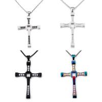Titanstahl Halskette, Kreuz, plattiert, Kastenkette & für den Menschen & mit Strass, keine, 46x65mm, verkauft per ca. 20 ZollInch Strang