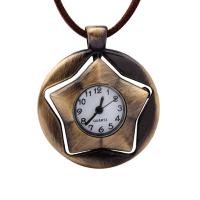 Collar Reloj, aleación de zinc, con Cuero de PU & Vidrio, pentagrama, chapado, unisexo & ajustable, libre de níquel, plomo & cadmio, 35x40mm, Vendido para 18.5-37 Inch Sarta