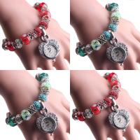 Women Watch Bracelet Zinc Alloy with Clay Pave & Lampwork & Glass plated & for woman & with rhinestone 25mm Sold By Strand
