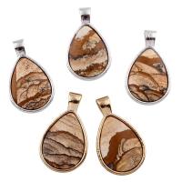 Gemstone Pendants Jewelry, Picture Jasper, with Tibetan Style, Teardrop, more colors for choice, 21x35x4mm, Hole:Approx 4x5mm, 5PCs/Bag, Sold By Bag