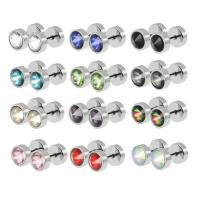 Stainless Steel Piercing Earring, with rhinestone, more colors for choice, 8mm, Sold By PC