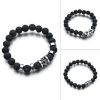 316L Stainless Steel Bracelet, with Lava, Unisex & different styles for choice & blacken, original color, 8mm, Sold Per Approx 8.5 Inch Strand