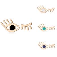 Asymmetric Earrings, Brass, Eye, real gold plated, for woman & enamel, more colors for choice, nickel, lead & cadmium free, 20x13mm, Sold By Pair