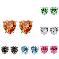 CRYSTALLIZED™ Element Crystal Earring, Brass, with CRYSTALLIZED™, Heart, platinum plated, for woman & faceted, more colors for choice, nickel, lead & cadmium free, 10x10mm, Sold By Pair
