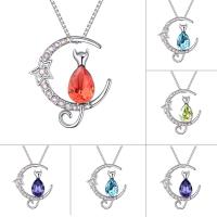 CRYSTALLIZED™ Element Crystal Necklace, Brass, with CRYSTALLIZED™, with 5cm extender chain, Cat, platinum plated, box chain & for woman & faceted, more colors for choice, nickel, lead & cadmium free, 13.5x23mm, Sold Per Approx 15.5 Inch Strand