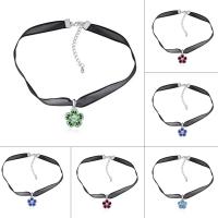 Fashion Choker Necklace, Brass, with Organza & CRYSTALLIZED™, with 5cm extender chain, Flower, platinum plated, for woman, more colors for choice, nickel, lead & cadmium free, 18x125mm, Sold Per Approx 12.5 Inch Strand
