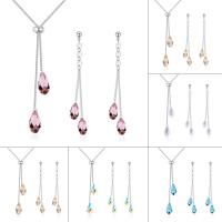 earring & necklace, Brass, with CRYSTALLIZED™, platinum plated, twist oval chain & for woman & faceted, more colors for choice, nickel, lead & cadmium free, 5x60mm, Length:Approx 15.5 Inch, Sold By Set