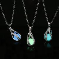 Luminated Necklace Zinc Alloy with Fluorescent Powder Stone with 5cm extender chain platinum color plated rolo chain & for woman & hollow lead & cadmium free Sold Per Approx 18.5 Inch Strand