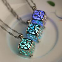 Luminated Necklace Zinc Alloy with Fluorescent Powder Stone with 5cm extender chain Cube silver color plated for woman & hollow lead & cadmium free Sold Per Approx 17.5 Inch Strand