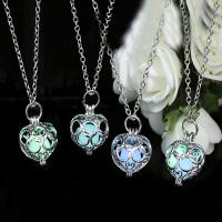 Luminated Necklace Zinc Alloy with Fluorescent Powder Stone with 5cm extender chain Heart platinum color plated rolo chain & for woman & hollow lead & cadmium free Sold Per Approx 18.5 Inch Strand