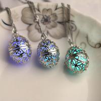 Luminated Necklace, Tibetan Style, with Fluorescent Powder Stone, with 5cm extender chain, Oval, silver color plated, for woman & hollow, more colors for choice, lead & cadmium free, 24x16mm, Sold Per Approx 17.5 Inch Strand
