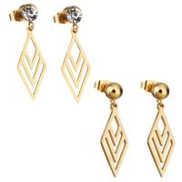 Stainless Steel Drop Earring, Rhombus, gold color plated, different styles for choice & for woman, 32.5-33mm, 10x25mm, 6Pairs/Lot, Sold By Lot