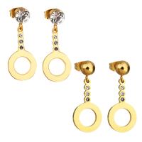 Stainless Steel Drop Earring, Donut, gold color plated, different styles for choice & for woman & with rhinestone, 28mm,12x21.5mm, 6Pairs/Lot, Sold By Lot