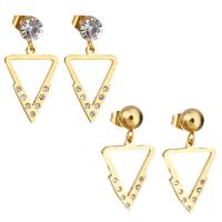 Stainless Steel Drop Earring, Triangle, gold color plated, different styles for choice & for woman & with rhinestone, 26.5mm, 14x19.5mm, 6Pairs/Lot, Sold By Lot