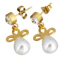 Glass Pearl Earring, Stainless Steel, with Glass Pearl, gold color plated, different styles for choice & for woman & with rhinestone, 26mm, 12x19mm, 6Pairs/Lot, Sold By Lot