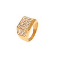 Rhinestone нержавеющей стали палец кольцо, нержавеющая сталь, плакирован золотом, Мужская & разный размер для выбора & со стразами, не содержит никель, свинец, 15x20mm, продается PC