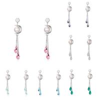 CRYSTALLIZED™ Element Crystal Earring, Brass, with South Sea Shell & CRYSTALLIZED™, platinum plated, for woman & faceted, more colors for choice, nickel, lead & cadmium free, 11x63mm, Sold By Pair