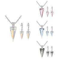 earring & necklace, Brass, with CRYSTALLIZED™, with 5cm extender chain, Triangle, platinum plated, box chain & for woman & faceted, more colors for choice, nickel, lead & cadmium free, 10x24mm, 10x40mm, Length:Approx 15.5 Inch, Sold By Set