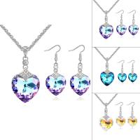 earring & necklace, Brass, with CRYSTALLIZED™, with 5cm extender chain, Heart, platinum plated, rope chain & for woman & faceted, more colors for choice, nickel, lead & cadmium free, 17x46mm, 18x35mm, Length:Approx 15.5 Inch, Sold By Set
