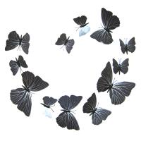 3D Wandaufkleber, PVC Kunststoff, mit Harz, Schmetterling, klebrig & 3D-Effekt & mit Magnet, schwarz, 60-120mm, 12PCs/setzen, verkauft von setzen