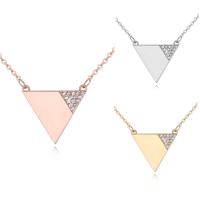 Brass Necklace, with 5cm extender chain, Triangle, plated, oval chain & for woman & with cubic zirconia, more colors for choice, nickel, lead & cadmium free, 18x16mm, Sold Per Approx 15.5 Inch Strand