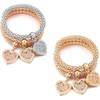Tibetan Style Bracelet, Heart, plated, charm bracelet & lantern chain & for woman & with rhinestone & hollow, more colors for choice, nickel, lead & cadmium free, 6mm, 23mm, Length:Approx 7 Inch, 3Strands/Set, Sold By Set