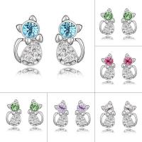 Rhinestone Earring Brass Cat platinum plated for woman & with Austria rhinestone nickel lead & cadmium free Sold By Pair
