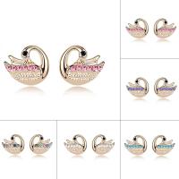 Rhinestone Earring Brass Swan real gold plated for woman & with Austria rhinestone nickel lead & cadmium free Sold By Pair