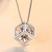 Cubic Zirconia Brass Pendants, with Cubic Zirconia, Cube, thick silver plated, faceted & hollow, nickel, lead & cadmium free, 7.5x7.5mm, Hole:Approx 3-5mm, Sold By PC