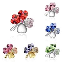 CRYSTALLIZED™ Element Crystal Brooch, Brass, with CRYSTALLIZED™, Four Leaf Clover, plated, for woman & faceted, more colors for choice, nickel, lead & cadmium free, 24x24mm, Sold By PC
