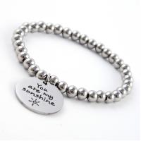 Stainless Steel Jewelry Bracelet, platinum plated, charm bracelet & Unisex & ball chain & with letter pattern & enamel, 25x1.5mm, Sold Per Approx 7.8 Inch Strand