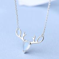 Brass, with Sea Opal, with 5cm extender chain, Antlers, thick silver plated, oval chain & for woman, nickel, lead & cadmium free, 19x12mm, Sold Per Approx 15.5 Inch Strand