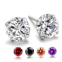 Cubic Zircon (CZ) Stud Earring, Brass, thick silver plated, different size for choice & with cubic zirconia & faceted, more colors for choice, nickel, lead & cadmium free, Sold By Pair