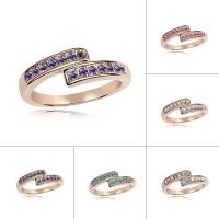 Rhinestone палец кольцо, Латунь, плакированный настоящим золотом, Женский & с Австралией горный хрусталь, Много цветов для выбора, не содержит никель, свинец, 7.5mm, размер:7.5, продается PC