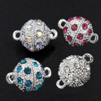 Brass Magnetic Clasp, silver color plated, with rhinestone, nickel, lead & cadmium free, 18x12mm, Hole:Approx 1mm, Sold By PC