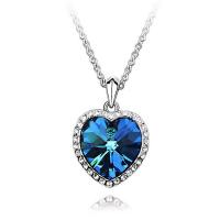 CRYSTALLIZED™ Element Crystal Necklace Brass with CRYSTALLIZED™ with 5cm extender chain Heart platinum plated rolo chain & for woman & faceted blue nickel lead & cadmium free Sold Per Approx 15.5 Inch Strand