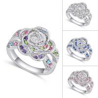 Vještački dijamant Ring Finger, Mesing, Cvijet, platine pozlaćen, za žene & s Australijom Rhinestone, više boja za izbor, nikal, olovo i kadmij besplatno, 18mm, Veličina:7.5, Prodano By PC