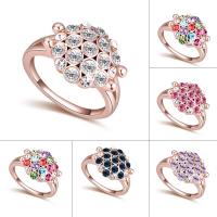Rhinestone Finger Ring, Brass, real rose gold plated, for woman & with Austria rhinestone, more colors for choice, nickel, lead & cadmium free, 14mm, US Ring Size:7.5, Sold By PC