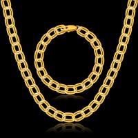 Tibetan Style Jewelry Sets, bracelet & necklace, gold color plated, Unisex & double link chain, nickel, lead & cadmium free, 9mm, Length:Approx 19.6 Inch, Approx 7.8 Inch, Sold By Set