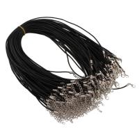 Fashion halskæde ledning, lædersnor, zinklegering karabinlås, sort, 2mm, Længde Ca. 16.5 inch, 100Strands/Bag, Solgt af Bag