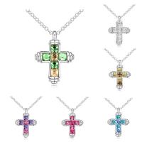 CRYSTALLIZED™ Element Crystal Necklace Brass with CRYSTALLIZED™ with 5cm extender chain Cross platinum plated oval chain & for woman & faceted nickel lead & cadmium free Sold Per Approx 15.5 Inch Strand
