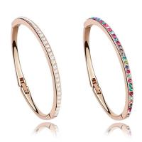 Brass Bangle, real rose gold plated, for woman & with Austria rhinestone, more colors for choice, nickel, lead & cadmium free, 58x46mm, Inner Diameter:Approx 58x46mm, Length:Approx 7 Inch, Sold By PC