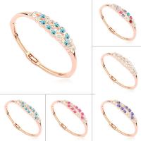 Brass Bangle, real gold plated, for woman & with Austria rhinestone, more colors for choice, nickel, lead & cadmium free, 60x52mm, Inner Diameter:Approx 60x52mm, Length:Approx 7 Inch, Sold By PC