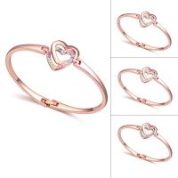 Brass Bangle, Heart, real rose gold plated, for woman & with Austria rhinestone, more colors for choice, nickel, lead & cadmium free, 54x47mm, Inner Diameter:Approx 54x47mm, Length:Approx 7 Inch, Sold By PC