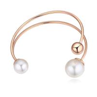 Brass Cuff Bangle, with ABS Plastic Pearl, real rose gold plated, open & for woman, nickel, lead & cadmium free, 62x53mm, Inner Diameter:Approx 62x53mm, Length:Approx 7 Inch, Sold By PC