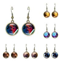Fashion Time Gem Earring Jewelry, Tibetan Style, with Glass, iron earring hook, Flat Round, antique bronze color plated, time gem jewelry & different designs for choice & for woman & decal, lead & cadmium free, 36x16.5mm, Sold By Pair