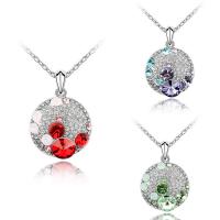 CRYSTALLIZED™ Element Crystal Necklace, Brass, with CRYSTALLIZED™, with 5cm extender chain, Flat Round, platinum plated, oval chain & for woman & faceted, more colors for choice, nickel, lead & cadmium free, 22x32mm, Sold Per Approx 15.5 Inch Strand