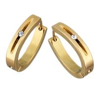 Stainless Steel Huggie Hoop Earring gold color plated for woman & with rhinestone Sold By Lot