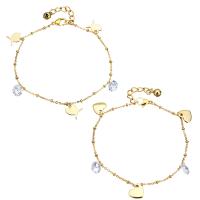 Stainless Steel Jewelry Bracelet, with Crystal, with 1.5Inch extender chain, gold color plated, charm bracelet & with bell & oval chain & different styles for choice & for woman & faceted, 10-12x10-11mm, 8mm, 2mm, Length:Approx 8 Inch, 5Strands/Lot, Sold By Lot