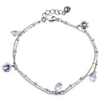 Stainless Steel Jewelry Bracelet, with Crystal, with 1.5Inch extender chain, charm bracelet & with bell & oval chain & for woman & faceted & 2-strand, original color, 8mm, 1.5mm, Length:Approx 8 Inch, 5Strands/Lot, Sold By Lot